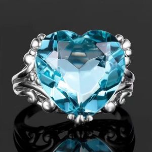 Blue Silver Plated Heart Shaped Ring
